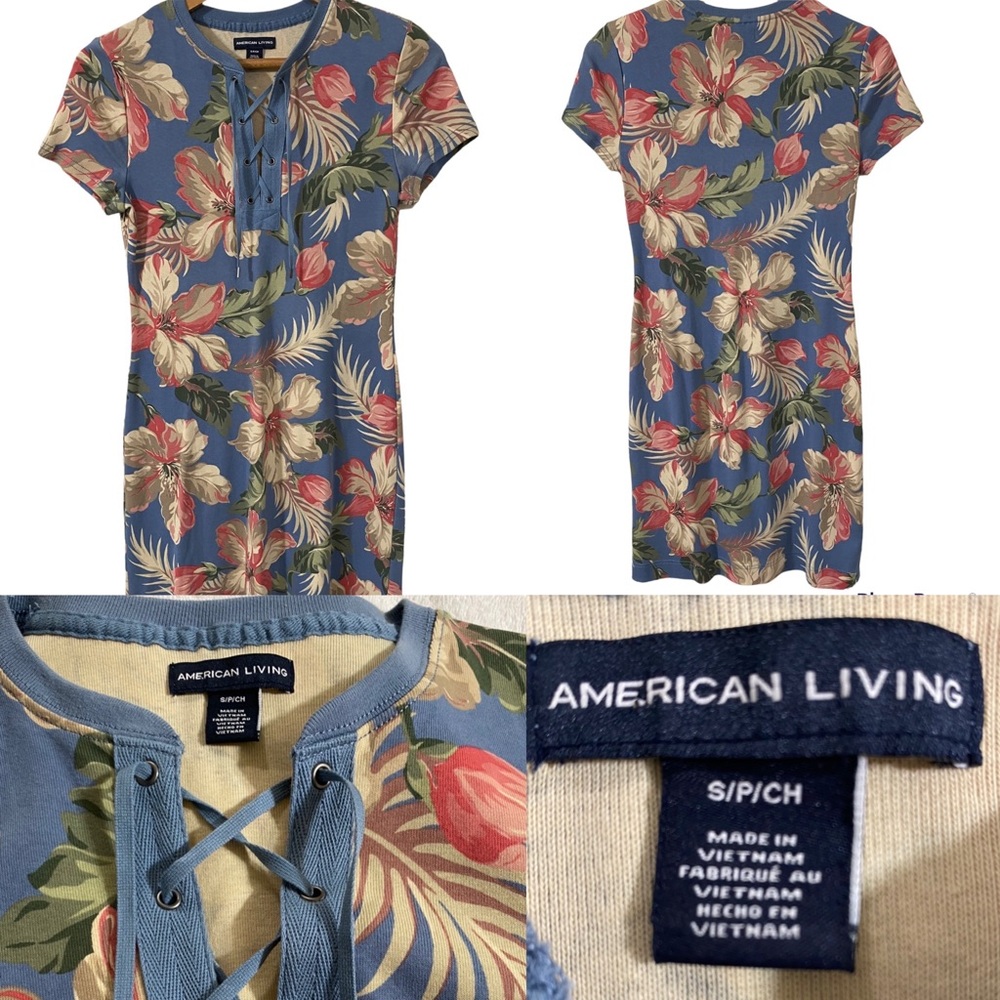 AMERICAN LIVING WOMENS SHIRT SLEEVE TROPICAL T‎ SHIRT DRESS. ABOVE KNEE S…